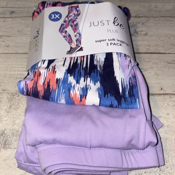 Just Be Plus Super Soft Leggings 2X & 3X Two Pack - Paint Brush & Purple Rose - Picture 1 of 16